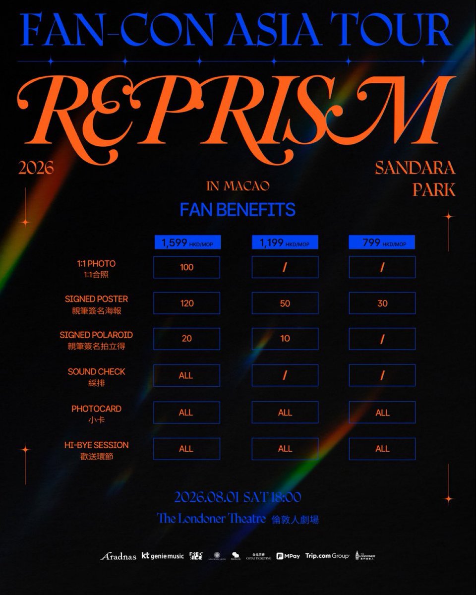 ZGabbz's tweet photo. #WTS
SANDARA PARK FAN-CON『REPRISM』IN MACAO 🇲🇴
📍 The Londoner Theatre
📅 2026.08.01 (SAT) 18:00
🎫 MOP/HKD 1,599 / 1,199 / 799
✨ Ticketing service available
📩 Please DM
📩Interfana OK
#WTS #SANDARAPARK #2NE1 #チケット代行 #マカオ代行 https://t.co/5gyHiTOYIp