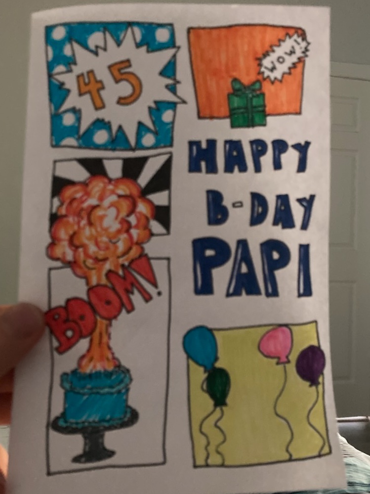 88_v_88's tweet photo. Also, it was my dad’s birthday and I always make him a cool card. 
Btw, the second picture is when he just shaved his head and joined the bald dad club ☝️ https://t.co/16yYNaVVc0