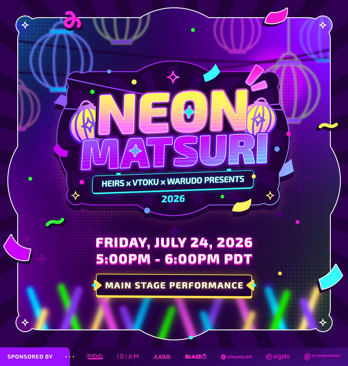 HeirsMGMT's tweet photo. We can't believe it... @HeirsMGMT x @vtokustudios
x @hakuyalabs presents #NeonMatsuri2026 is happening TODAY at 5:00pm PDT! 🏮

Don't miss out on an absolutely amazing show featuring:
🐶 @ohitspiper 
🐉 @mochisaiiVT 
🦝 @korioujo 
🦁 @hazumiaileen 
🎤 @YFUBABY 
🎀 @littleniinii 
💗 @NekoMikkiVT 

We're so excited for you to all watch what we've cooked up! We also want to thank our sponsors: @Twitch, @IRIAM_US, @atari, @BlazeVTAgency, @Playsquad_offl, @elgato, and @StoneforgedT! 🎉

Thank you for all supporting Heirs and our talents! WE CAN'T WAIT TO ROCK THE STAGE!!! 🦁💜
