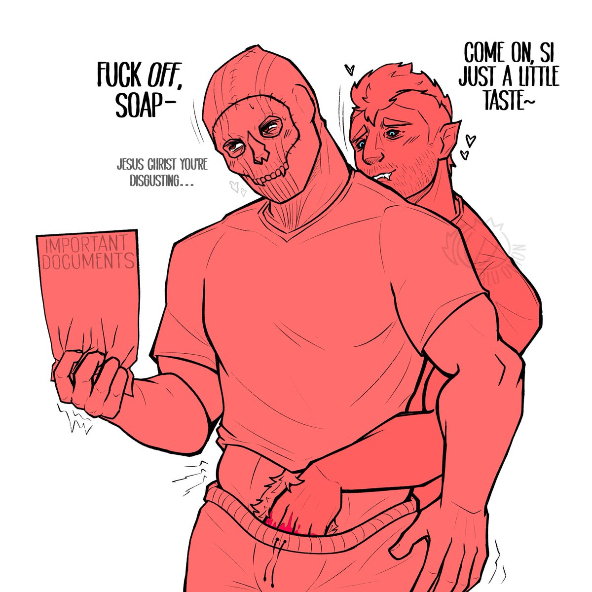 blu0nion's tweet photo. Soap being a nasty lil’ gremlin🧛

Ghost is trying his best to be professional, but Soap is making it veeeery difficult. At least it’s taking his mind off the cramps

[Tags: Period blood, fingering, vampire soap, human Ghost, bottom Ghost]

#soapxghost https://t.co/n2yytiDOjF