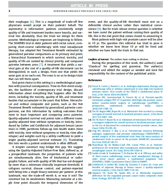 Adam_Weiner535's tweet photo. 🚨 ~90% 9-yr cancer-specific survival in very high-risk #prostatecancer. 

❓The question is no longer "can we cure?" It's "at what cost?" 💸

👏 @CedricPetersRT et al: measure who's alive, failure-free, AND living well. One endpoint. Patient-centered.

⚖️ Our job now: personalize care. Less overtreatment for the many we cure. Less undertreatment for the few we miss. 

🎯Cure alone isn't success.🎯

@PCFnews @PCF_Science  @EurUrolOncol @Movember 

🔗https://t.co/KsrTF3dgQu