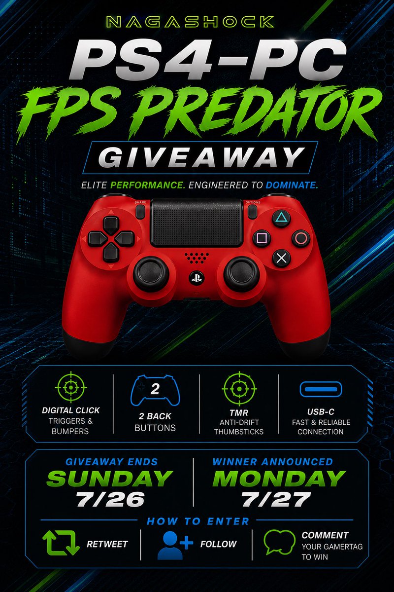 NagashockGaming's tweet photo. One lucky gamer is taking this controller home. 

To enter:
📱Retweet &amp; Follow us
🎙️Comment your gamertag and the game you’ll be playing 

🌐Winner announced on Monday, July 27. 
#gaminggiveaway #giveaway https://t.co/AsV12VKn78