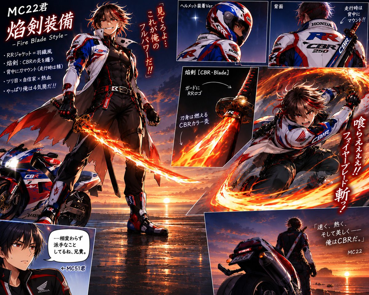 nekosouga's tweet photo. MC22 FIRE　Bladeモチーフで擬人化させてくれと頼んだらこうなった
ツリ目はMC51の特徴混ぜてきてる（笑） https://t.co/LWdSSGd9Pu