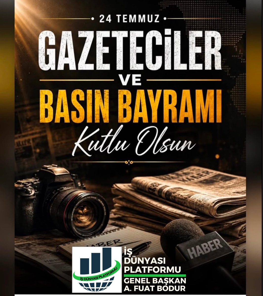 IS_DUNYASI_'s tweet photo. "Kamuoyunun doğru, tarafsız ve güvenilir bilgiye ulaşması adına büyük bir özveriyle görev yapan, basın meslek ilkelerine bağlı tüm gazetecilerimizin 24 Temmuz Gazeteciler ve Basın Bayramı'nı en kalbi duygularımla tebrik ediyorum. https://t.co/gTik9GkmAf