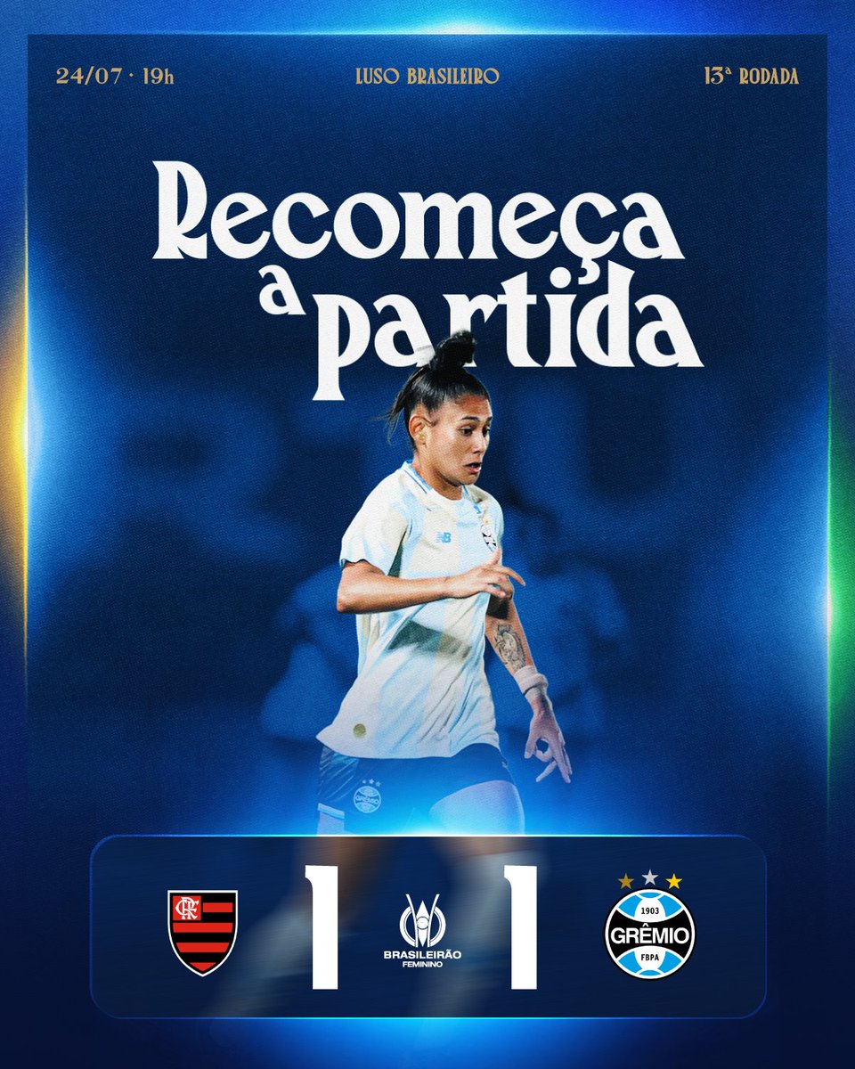 MosqueteirasOfc's tweet photo. ▶️ Recomeça a partida! VAMOS, #GrêmioFeminino!
Flamengo 1x1 #Grêmio
🇪🇪 #BrFeminino2026 #FLAxGRE
📺 SporTV https://t.co/IOGhusEE3x