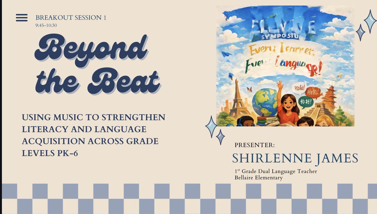 shirlenneperal1's tweet photo. 🎶Honored to present at the #HEBISD Elevate Symposium! Grateful for the opportunity to share how music can support language acquisition and literacy for multilingual learners. Thank you to everyone who joined the session! 
. 💙🎶🌎 💙🌎  #BilingualEducation #bilingualism https://t.co/GqCix6tkJf