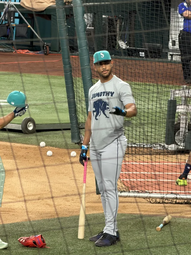 jackduval's tweet photo. the seattle @Mariners are now wearing jimothy jerseys in batting practice and before their games

it is officially jimothy season https://t.co/pkV0lpdU8f