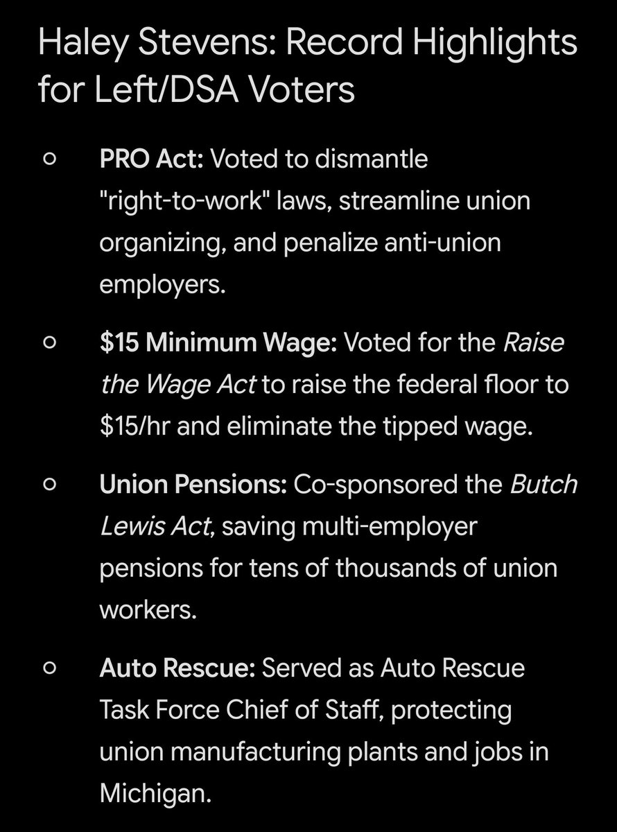 VoteTristanThom's tweet photo. @DSA_Watch Here is a list of policies Haley Stevens has supported that leftist should be able to rally behind. 

Let's move beyond rhetoric and into policies 👇 https://t.co/ryrv7RqGnf