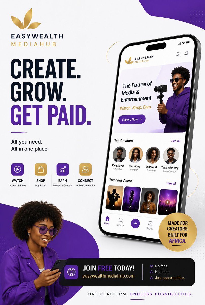 EEasywealth's tweet photo. Easywealth MediaHub brings content creation, monetization, community, and digital commerce together in a single ecosystem built for creators
The next generation of creators won’t just chase views—
Join the future.

🌐 https://t.co/qSeWaKELA7

#EasywealthMediaHub #CreatorEconomy https://t.co/pIt5amQVug