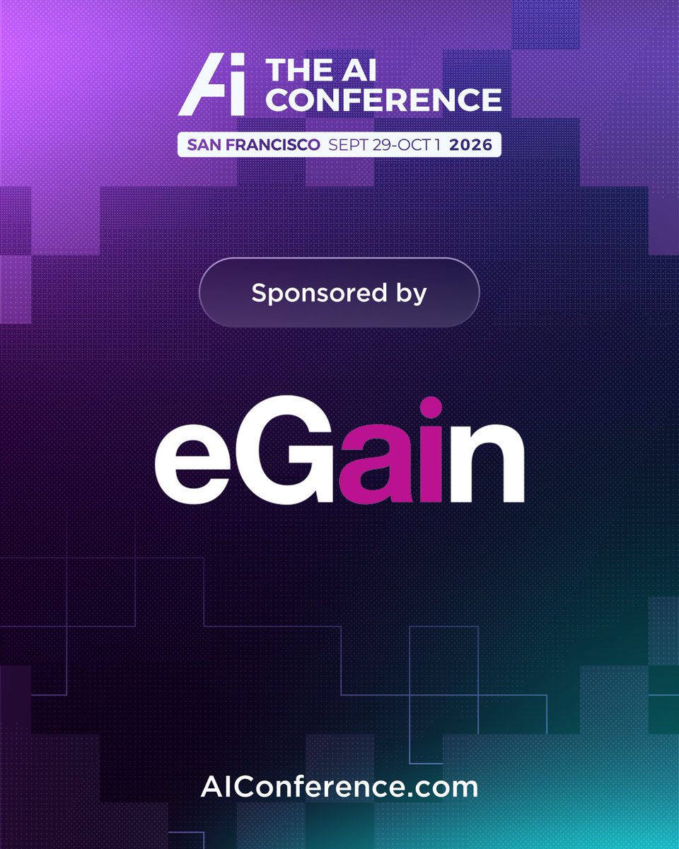 AIconference's tweet photo. We're excited to welcome @eGain as a sponsor of The AI Conference 2026.

eGain helps enterprises deliver trusted AI-powered customer experiences by combining knowledge management with generative AI. Their AI Knowledge Platform unifies enterprise knowledge to power accurate, compliant, and personalized customer service across every channel, giving organizations the trusted foundation they need to deploy AI with confidence.