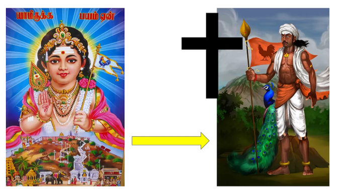 labstamil's tweet photo. Today, you know Thor as a fictional superhero, part of Avengers. But Thor was a Norse god once worshipped in Scandinavian countries, who was honored in a festival Yule in mid December where devotees offered boar sacrifices to their thunder god. So how did this god get reduced to a fictional superhero today?

The "converters" took a slow approach. They first called Thor a prehistoric ancestor King, who is respected by all. Then they slowly associated the Yule festival with Xmas, made art that blended Thor's hammer with the Cross, and over centuries, entire Scandinavian countries forgot Thor as a god and got converted.

What happened to Thor will happen to Murugar, they will make movies like Captain Lemuria and will reduce our all powerful God to a fictional superhero, if you continue to believe their "Muppaatan" stories. That's literally step 1 of their 1800 playbook called "Euhemerism".

Either learn from history or you'll be condemned to repeat it.