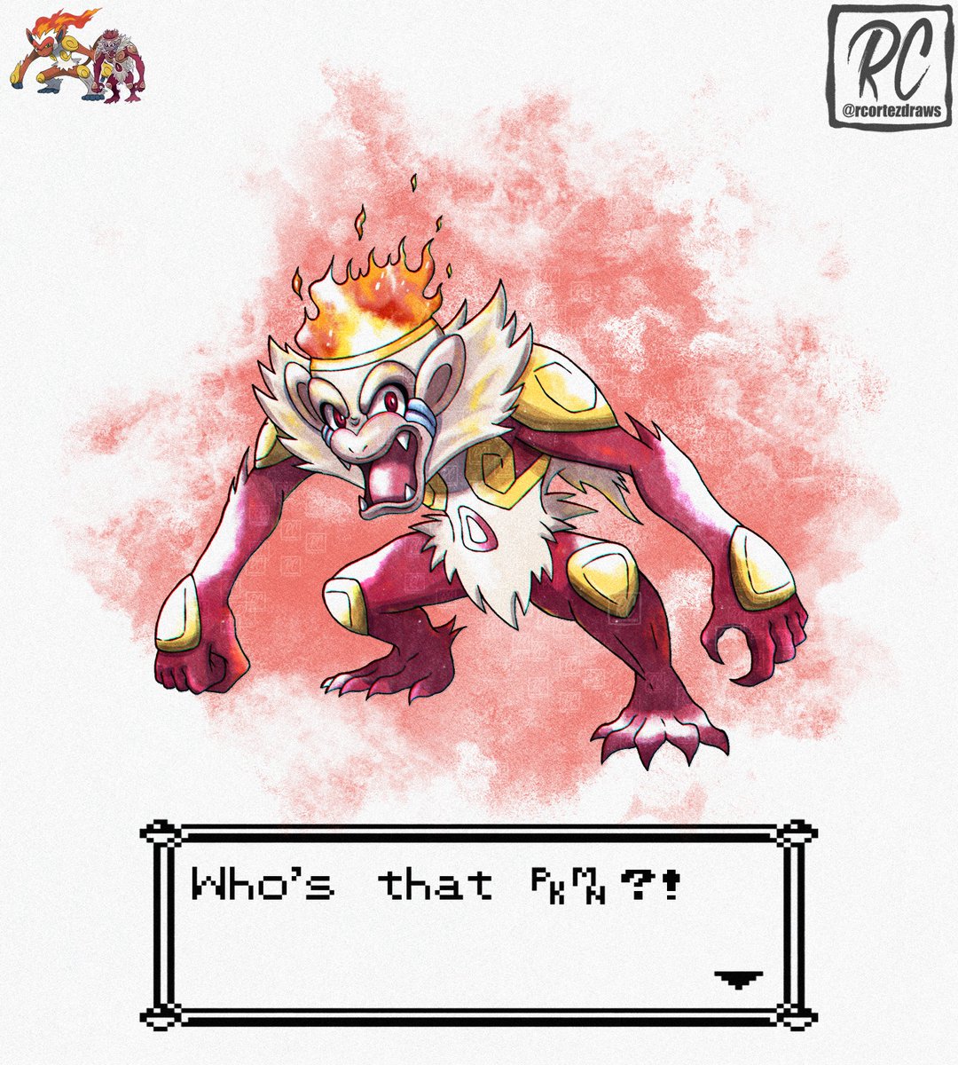 rcortezdraws's tweet photo. Drew another unused Pokemon design, this time Infernape. #pokemonㅤㅤㅤ https://t.co/q7oRTdUoXO