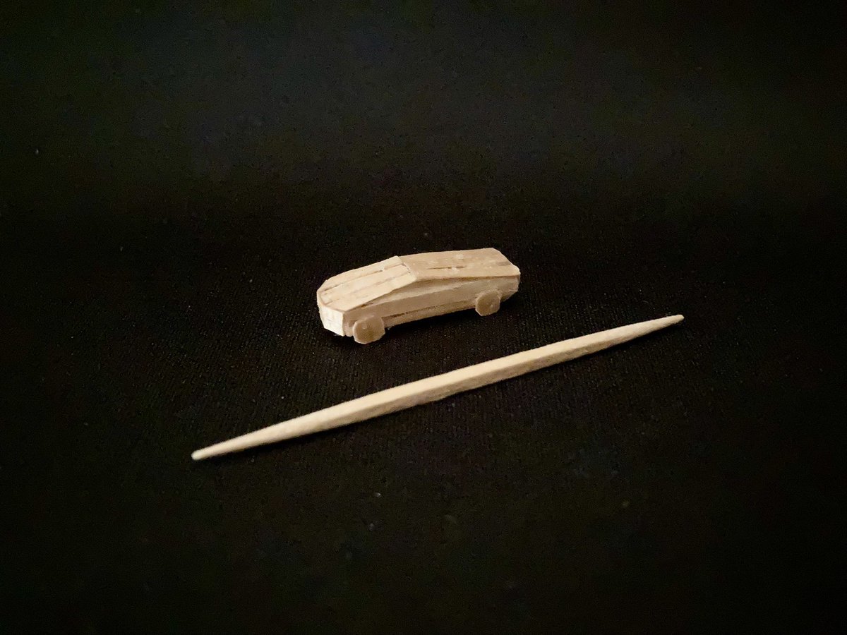 toothpickart's tweet photo. @elonmusk 
Hi Elon. I created this one-of-a-kind Tesla Cybertruck from a single toothpick. I only used my eyes, a straight-edge razor blade, needle-nose pliers, tweezers, a little glue and a lot of patience. Interested in adding it to your collection? Steven J. Backman https://t.co/vqBb3mKdou
