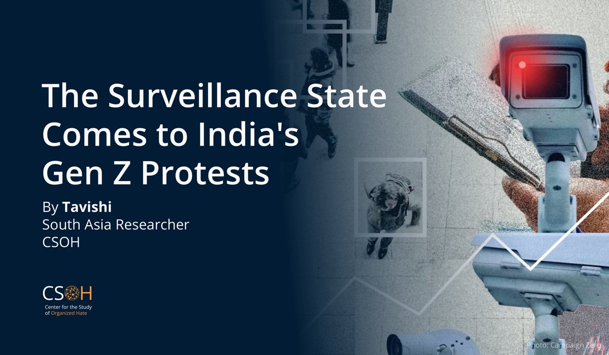 csohate's tweet photo. The ongoing Gen Z protests offer a glimpse into how live facial recognition and AI-powered surveillance are reshaping the policing of public dissent in India.

This dystopian level of mass surveillance has been made possible by the steady expansion of surveillance infrastructure across the country without being accompanied by any form of democratic deliberation, public transparency, or regulatory oversight. 

India has some of the most surveilled cities in the world, with CCTV networks feeding into central command and control centers.

More: https://t.co/ltccbMHIko

#cjp #india #cjpprotest