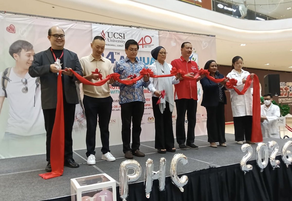 DGHisham's tweet photo. This morning, I attended the Opening Ceremony of the UCSI University 24th Annual Public Health Campaign (PHC) 2026, hosted at the Pink Court, Level 2, Pavilion Bukit Jalil.

As one of the university’s flagship community outreach programmes, the campaign is committed to promoting preventive healthcare, healthy lifestyles, and overall community wellness. Running from 24 to 26 July 2026, this year's initiative carries the theme "Protection is Power, Love with Responsibility," with a dedicated focus on HPV and HIV prevention through awareness, early detection, and accountable health practices.

Over the three-day event, attendees can take advantage of a broad array of complimentary health services and educational activities. Free health screenings will be available for HIV, Syphilis, Hepatitis C, blood glucose, blood pressure, cholesterol, body fat, and waist circumference.

In addition, registered pharmacists will be on-site to provide personalised consultations, including:
· Brown Bag Medication Reviews (simply bring all your medications, vitamins, and herbs in one bag)
· Medication optimisation and guidance on safe medicine use
· Checks for potential drug, herb, and supplement interactions
· Tailored advice on lifestyle, nutrition, and weight management
· Support for managing diabetes, blood pressure, and cholesterol
· Smoking cessation counselling and preventive healthcare guidance
· Help with interpreting your health screening results
· Personalised pharmacy recommendations to meet your unique needs