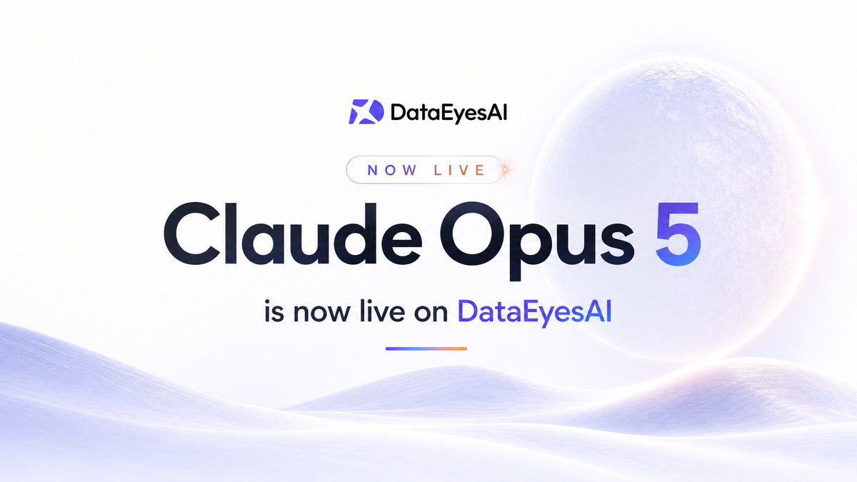 DataEyesAI's tweet photo. 🚀 Claude Opus 5 is now live on DataEyesAI!   
🧠Anthropic’s latest model：Adjust the intelligence level for smarter or faster responses. 
🔗One API, all the top models.Get Claude Opus 5 at up to 50% off! 
 Start free👉 https://t.co/tzlp1wm8j5
#AI #LLM #ClaudeOpus https://t.co/ulPcJGUDoJ