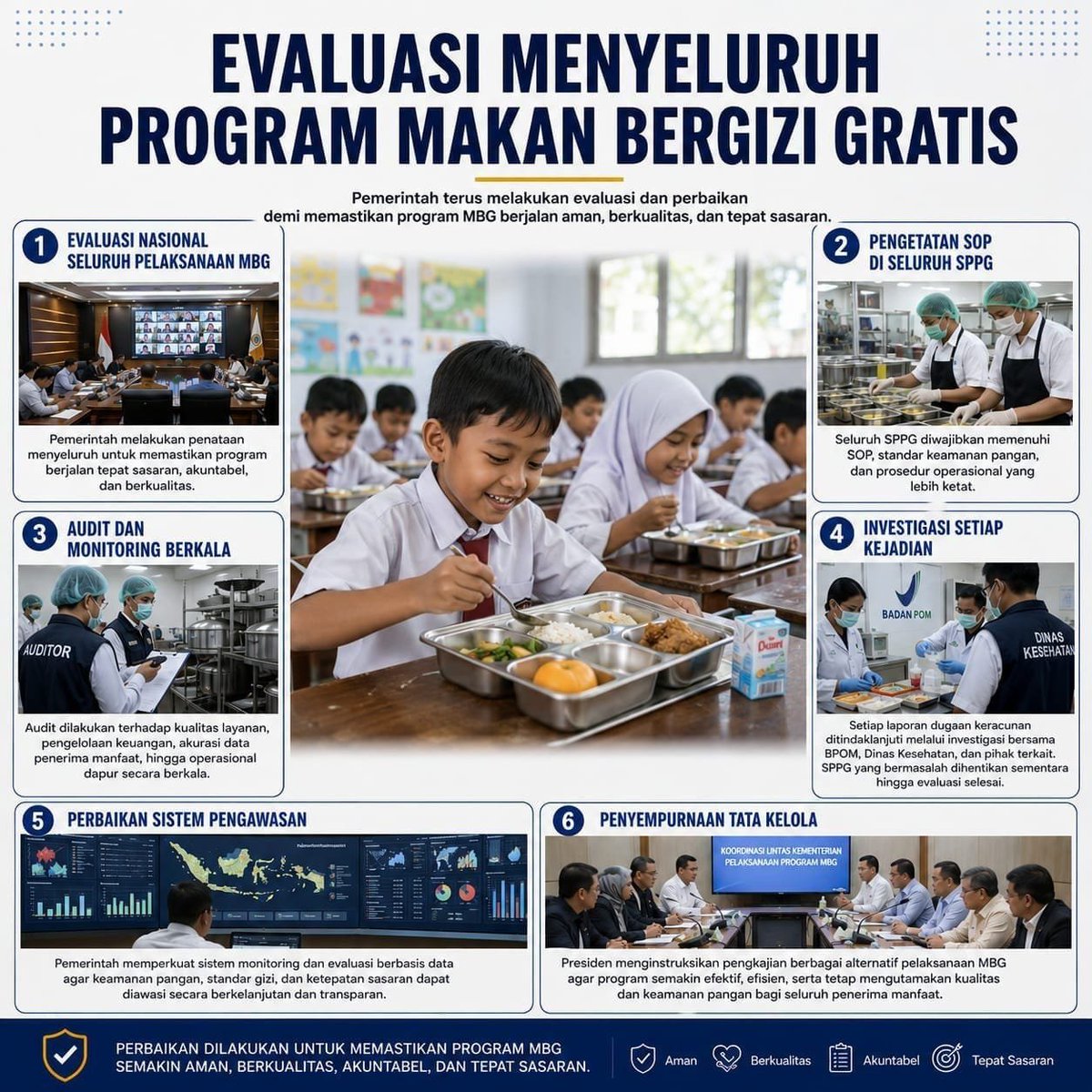 IntaniaZul99211's tweet photo. Komitmen nyata pemerintah: memperketat pengawasan dan SOP agar setiap porsi makanan yang diterima anak-anak terjamin kebersihan serta gizinya. https://t.co/BtkyWFbhjH