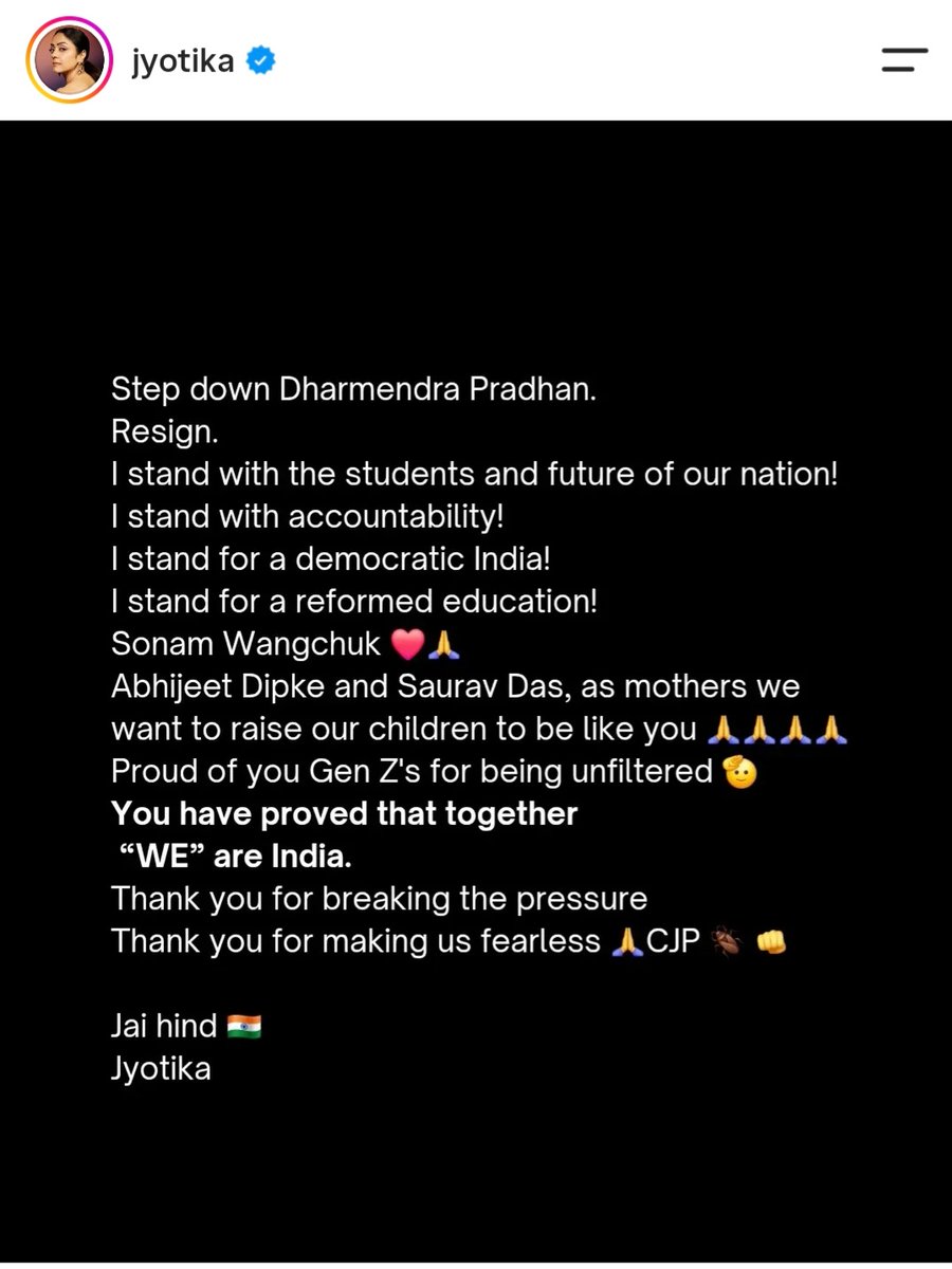 rameshlaus's tweet photo. Actress #Jyotika calls for the resignation of central education minister #DharmendraPradhan https://t.co/Sf0gYwEIkz
