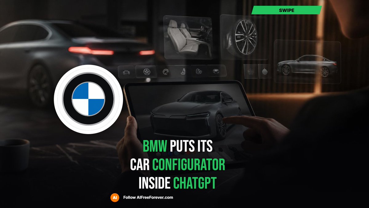 aifreeforever's tweet photo. BMW is bringing its vehicle configurator into ChatGPT, letting shoppers describe what they want in plain language and get model and trim suggestions from BMW’s product data. https://t.co/qrJZCAmuhg