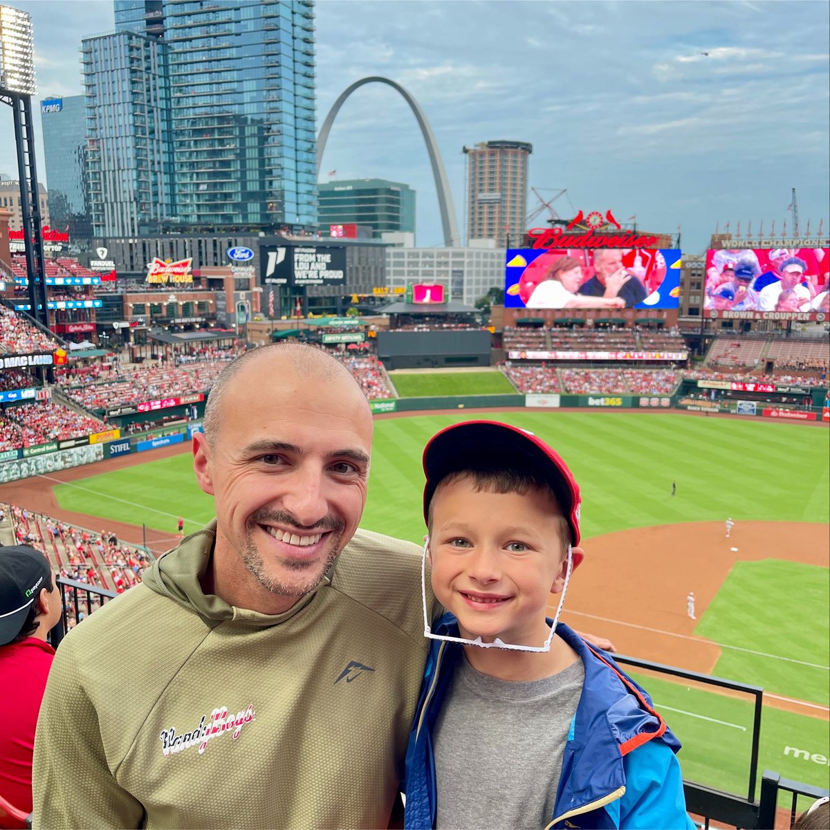 AAllegretta's tweet photo. First major league game for Not-So-Little Man. First time @ Busch Stadium for Dad. What an A+ summer night. 

@Cardinals | @VandyBoys ⚾️ https://t.co/HEKTkcIwJs