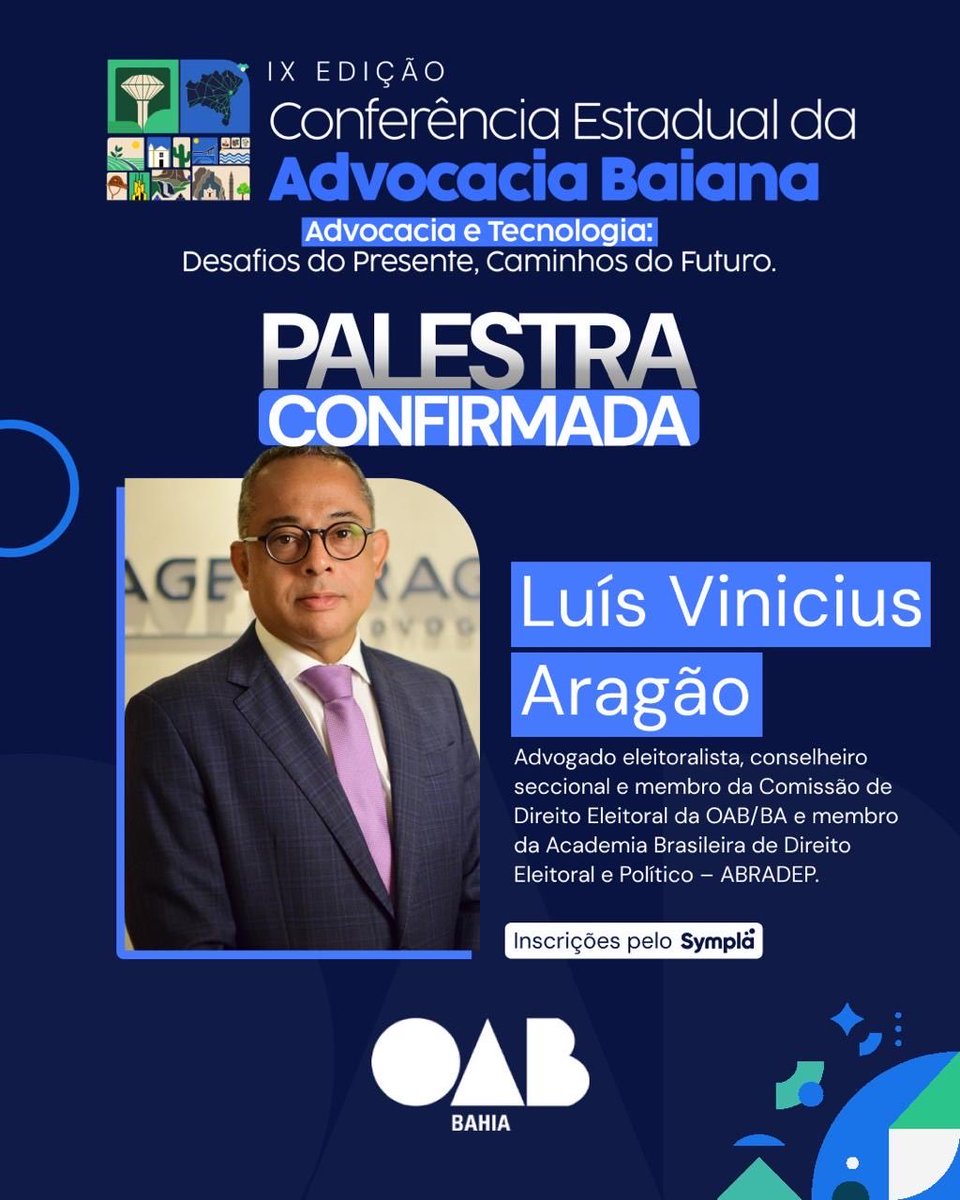 LuisVinicius_'s tweet photo. Agradeço ao convite feito pela diretoria da OAB/BA, na pessoa de @hermeshilariao, e convido toda a advocacia baiana.

Todos os caminhos levam à Feira de Santana. 

#OABBA #ConferenciaEstadual #AdvocaciaEleitoralista https://t.co/J5xkfEnTGq