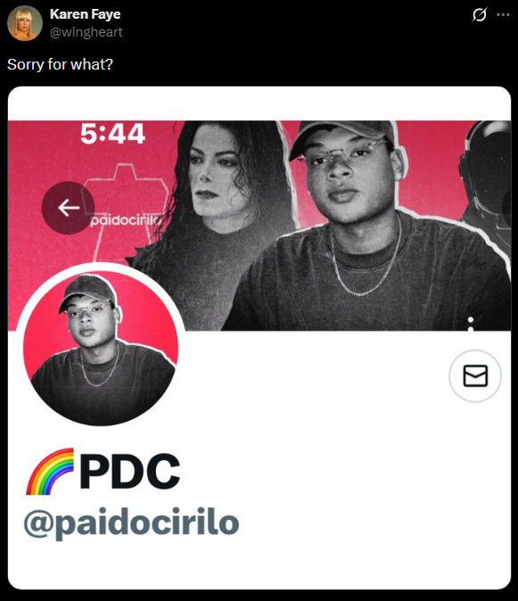 paidocirilo's tweet photo. tenho a honra de levar chapisco com a minha cara no perfil da Karen Feye

a ex maquiadora do Michael Jackson que faz tudo ser sobre ela 

kkkkkkkkkkkkkkkkkkkkkkkkkkkkkkkkkkkkkkk https://t.co/Q8bnK7nb3l