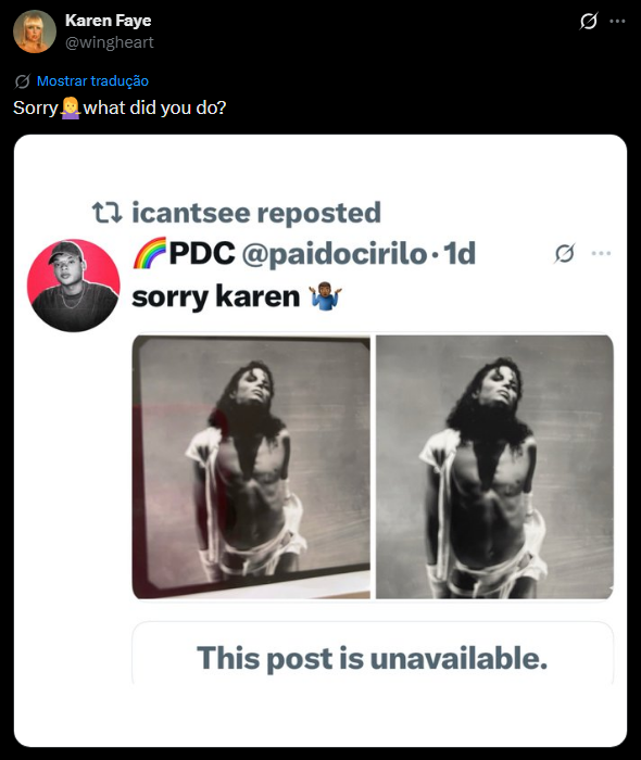 paidocirilo's tweet photo. tenho a honra de levar chapisco com a minha cara no perfil da Karen Feye

a ex maquiadora do Michael Jackson que faz tudo ser sobre ela 

kkkkkkkkkkkkkkkkkkkkkkkkkkkkkkkkkkkkkkk https://t.co/Q8bnK7nb3l
