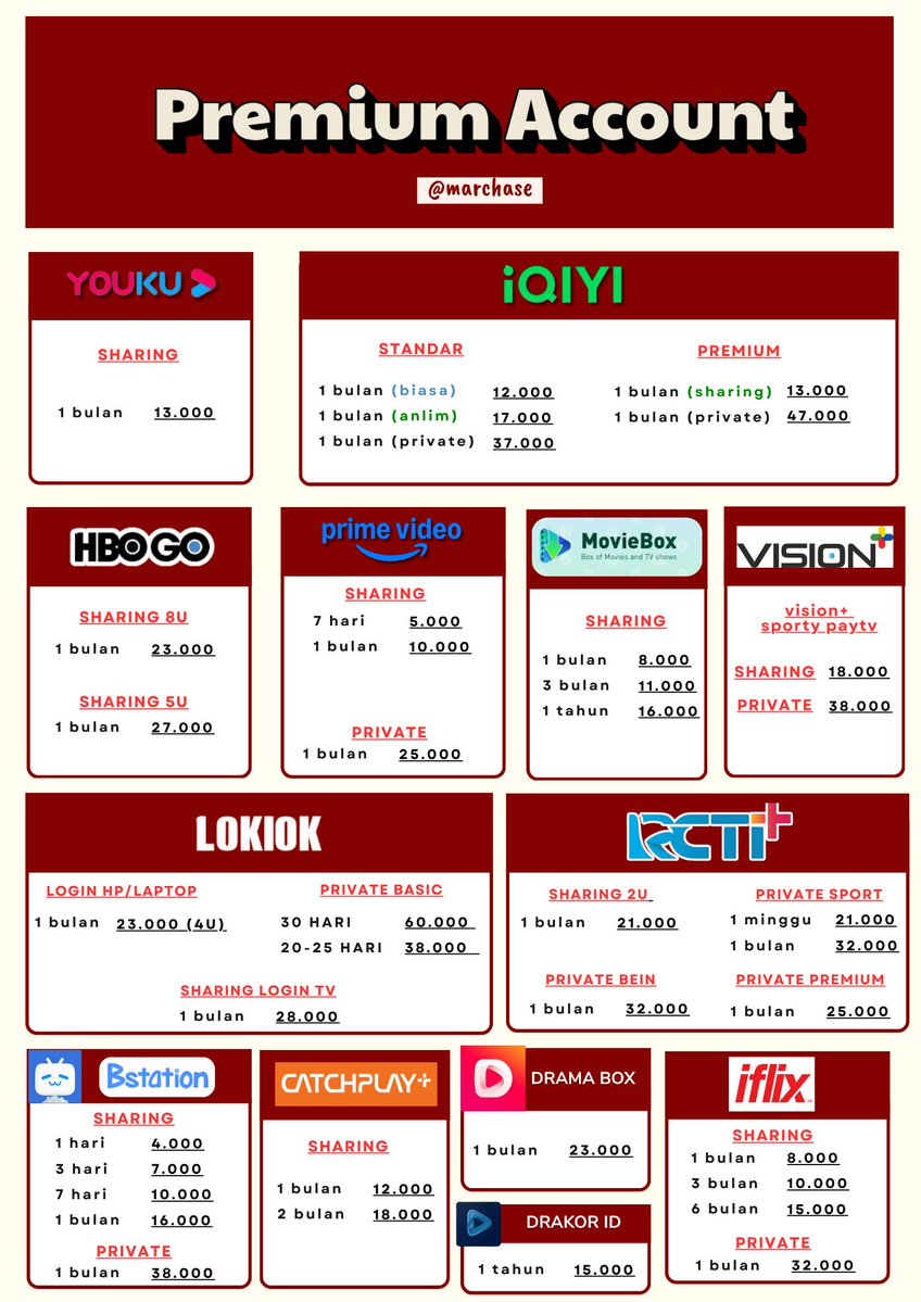 marchase_'s tweet photo. OPEN! akun premium murah, trusted dan lengkap.

ready netflix, canva, youtube, wetv, iqiyi, appmus etc.

fast resp on wa:  https://t.co/7Ee21IbYed https://t.co/PTkJK6bt7M