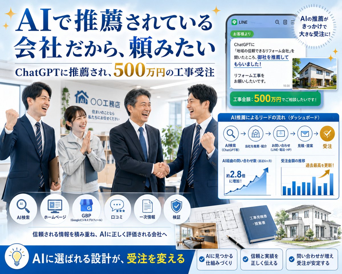 hello_ai_maria's tweet photo. 【ローカル集客】AIにから推薦されると、こんなに簡単なの?
先日クライアントさんと営業マンさんとの一次情報メモ用の
専用ラインに、うれしい連絡がありました。

お客様から
『ChatGPTに、市内の良い会社を聞いたら
オタクが推薦されたので
工事を頼みたい』と

社長　無茶喜んでる!

そのクライアントは
構造設計・集客も丸投げクライアントなので
いろいろやっているわけですが
AI対応は去年末から仕込み
効果が三月くらいから目に見えて出始め
今月は一日あたりのAIの読み込み回数が多くなっていました。

比較検討するビジネスの為
今回のお客様のように
AIが推薦していたから・・・と
発言してくれるお客様は少ないとは思いますが

うれしいな・・・

　IT系つて
　クライアントの為に良かれと思えば
　沼のように
　いくらでも作業ができる
　きりのない仕事です

　実際に何度も
エコノミ―症候群で
🏥運ばれた身としては
このようなクライアントの方々が喜ぶのが大好物です😆
　
暑い夏　
クライアントの為に
あづき氷を食べながら
頑張ります