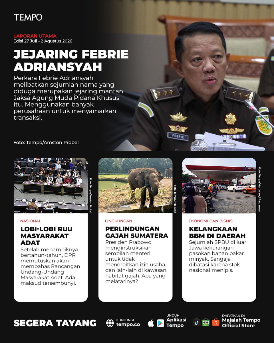 tempodotco's tweet photo. Jejaring eks Jampidsus samarkan transaksi. Baca selangkapnya di Majalah Tempo dan Tempo Plus.

#Tempodotco https://t.co/JM54N4hVqc