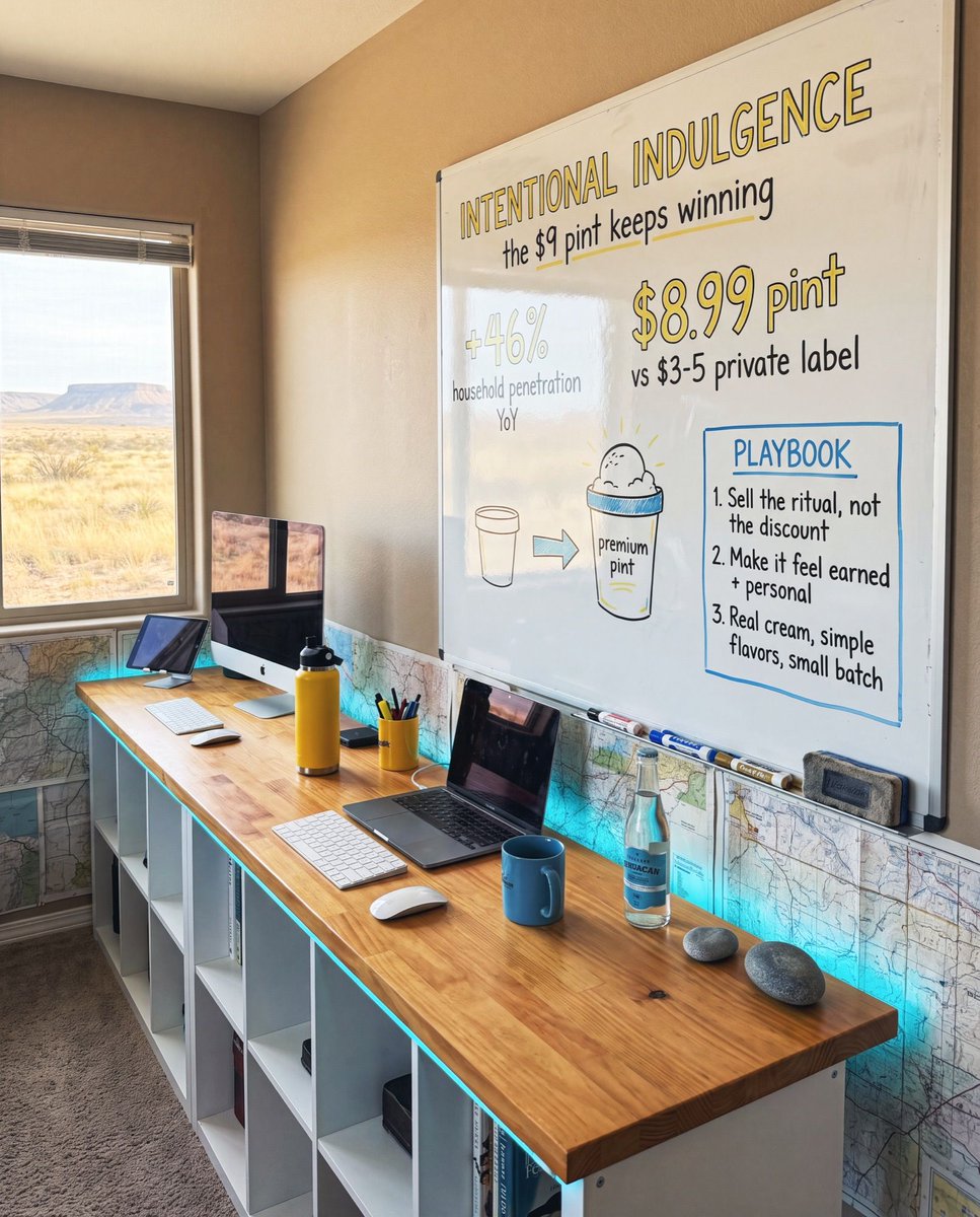 galluccinet's tweet photo. Money's tight everywhere, but the $9 pint still sells. Jeni's household penetration is up 46% while the $3 tubs sit there. People aren't cutting the treat, they're picking the good one on purpose. Sell the ritual, not the discount. #cleanlabel #foodmarketing https://t.co/VNewq7FBSL