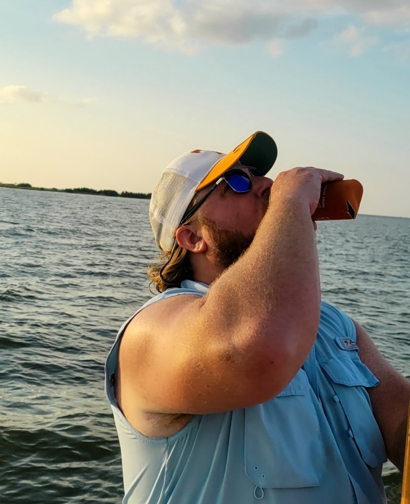 B4D_M0J0's tweet photo. I survived fishing in south Louisiana for 8 hours in the August heat drinking nothing but a case of Miller Lites with a belly full of 20,000 calories of cajun food. Whatever this lettuce parasite brings is laughable to my immune system. https://t.co/OymfSHeArp