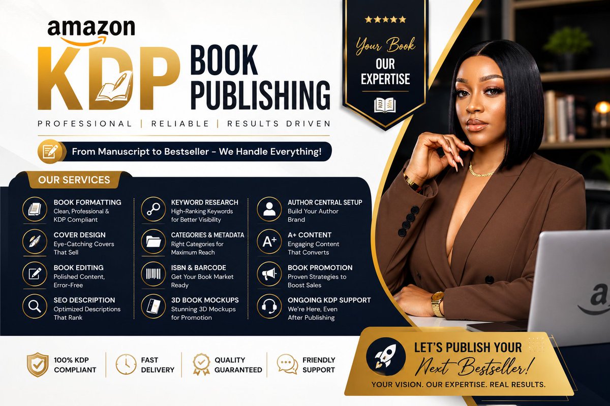 roqeebat1370's tweet photo. Looking for a reliable designer and Amazon KDP expert? 📚✨
I help authors and businesses with:
✅ Book Formatting
✅ KDP Publishing
✅ Book Covers
✅ Social Media Designs
✅ Professional Flyers &amp; Banners
Let's bring your ideas to life!
 https://t.co/IuidjstzRs
#Fiverr #AmazonKDP https://t.co/EHdGyhVTsi