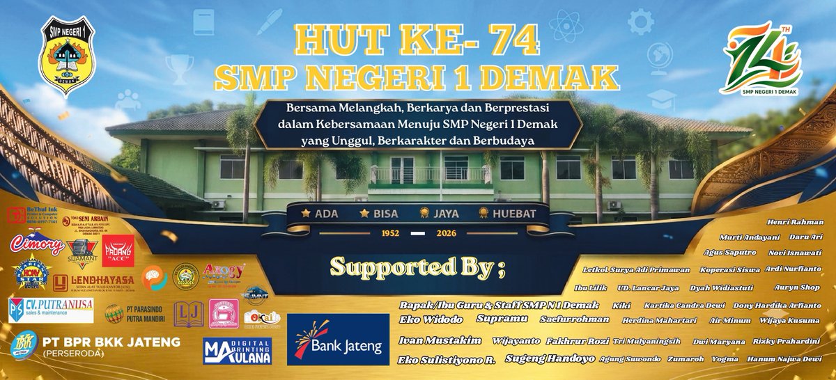 smp1dmk's tweet photo. HUT SMP NEGERI 1 DEMAK ke-74 https://t.co/kd8mFYlDxA