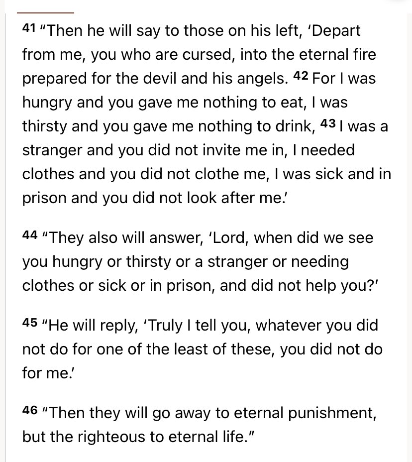 Pretefunkera's tweet photo. @MAGACult2 I’ll just leave this here … Matthew 25:31-46 https://t.co/4e2KW3Xs5s