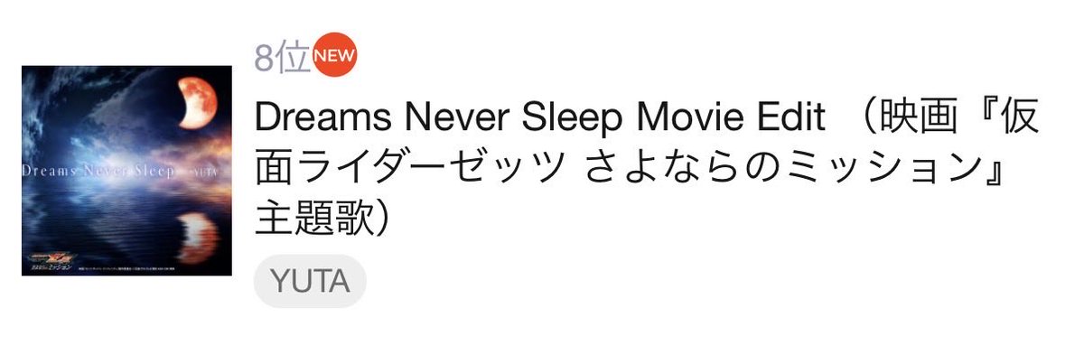 yutami_jp's tweet photo. 7/24付　mu-moデイリーランキング

映画 『#仮面ライダーゼッツ さよならのミッション』主題歌
#YUTA 'Dreams Never Sleep'

シングル 2位🥈
アルバム 2位🥈

'Dreams Never Sleep Movie Edit'

シングル 8位

🔗https://t.co/JSTSeDYGHU https://t.co/xuACb6BG11