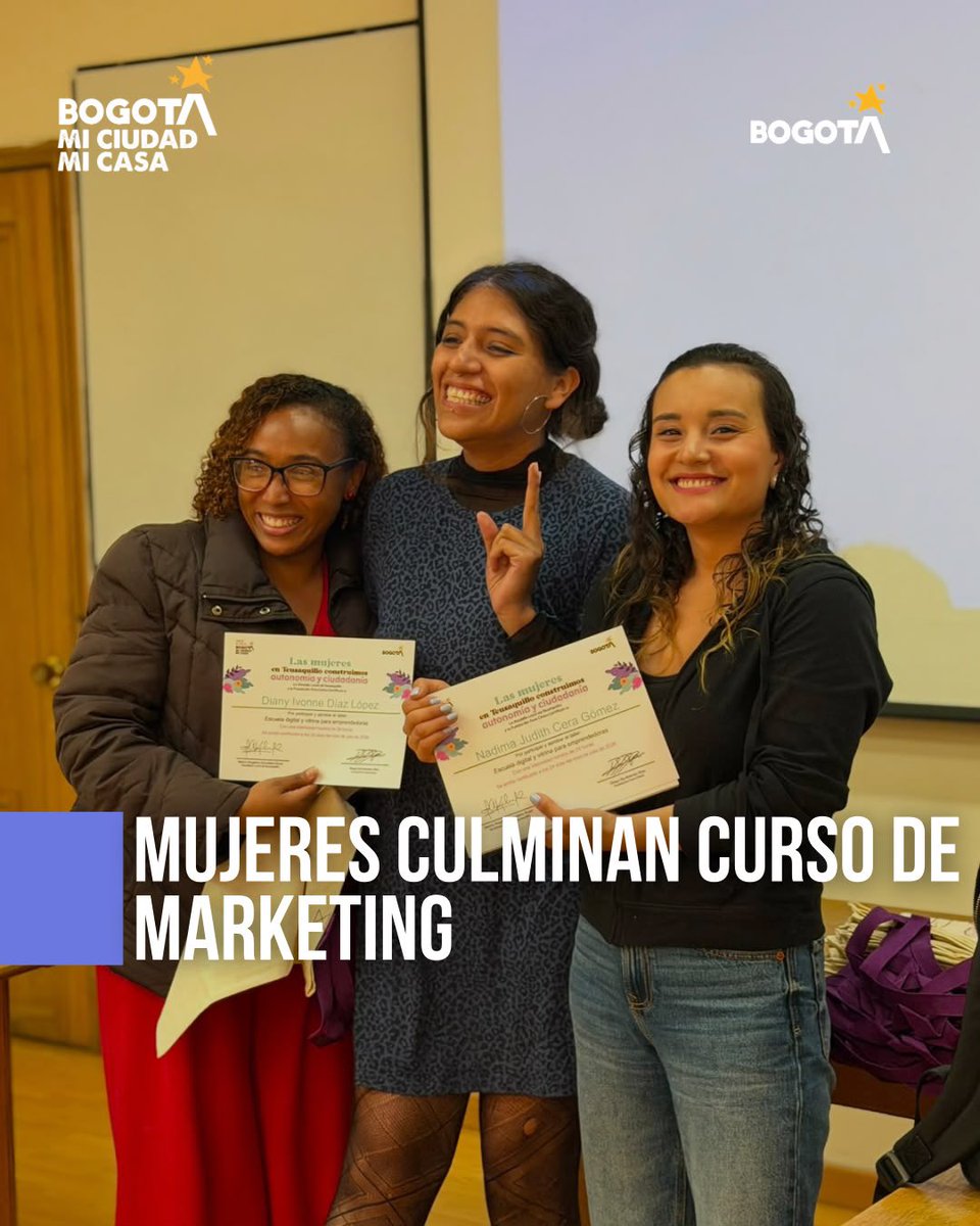 teusaquillo13's tweet photo. 💜 Con éxito culminó el curso de Marketing Digital del Proyecto 2325 – Fortalecimiento de capacidades y construcción de autonomía económica, un espacio de formación diseñado para fortalecer las habilidades de las mujeres de Teusaquillo y brindarles herramientas https://t.co/9U9cDjU764