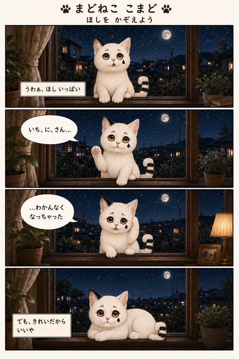 komado_cat's tweet photo. 急に雨が降ったりします
＃まどねここまど　＃4コマ　＃夜ふかし　＃猫好き　＃満月 https://t.co/8aFA9o2OMP