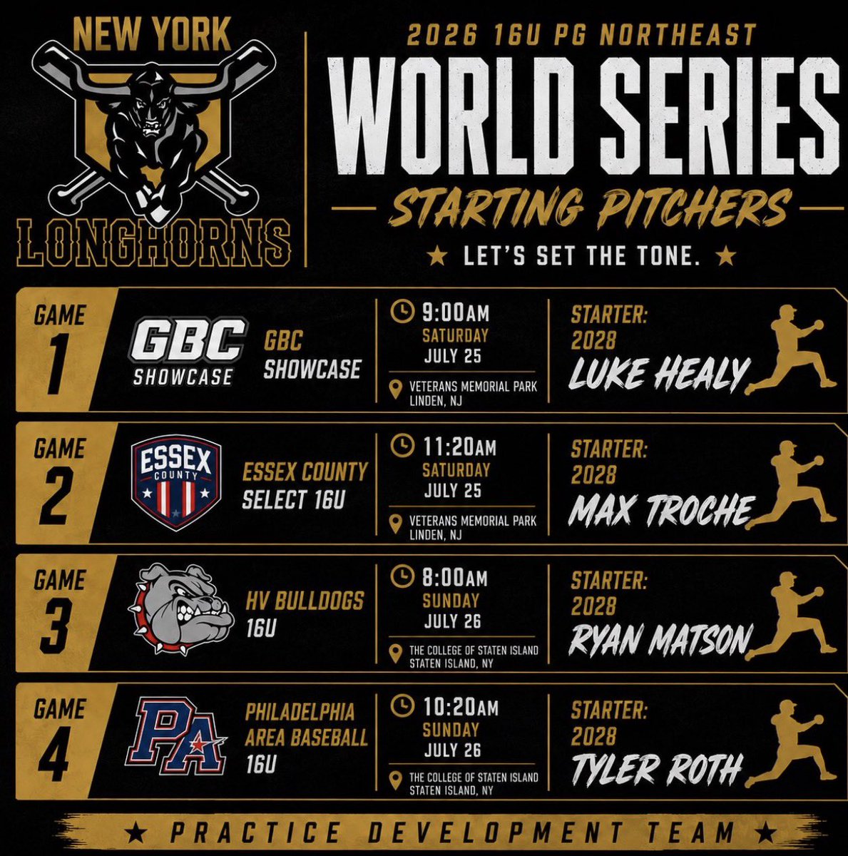 TylerRoth2028's tweet photo. I will be pitching Sunday 7/26 against Philadelphia Area Baseball at College of Staten Island in the 16u PG Northeast World Series https://t.co/7CUMljAZml