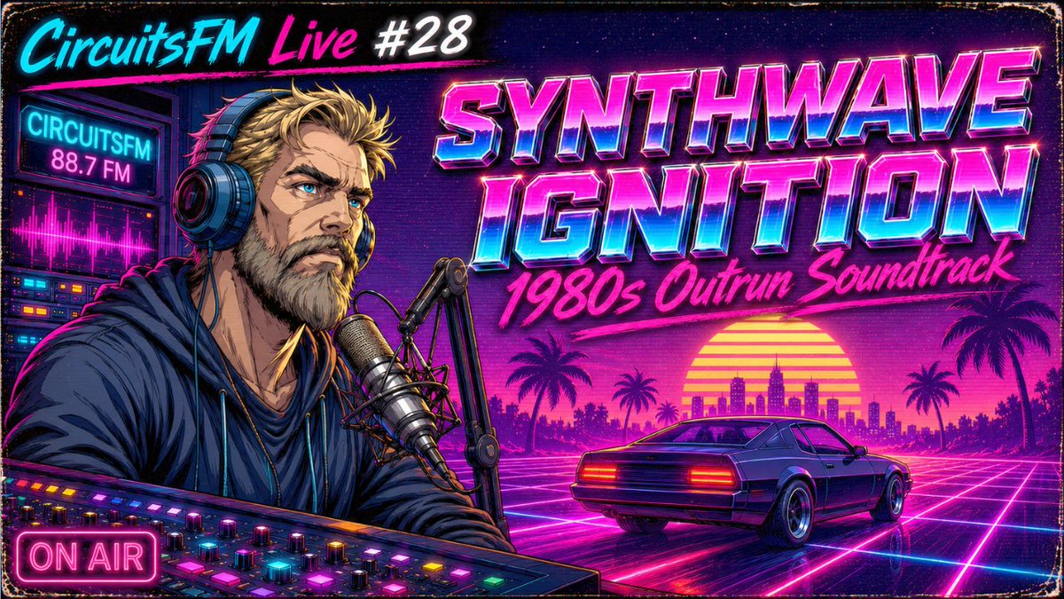 RealCircuitsFM's tweet photo. 🎙️TONIGHT 8 PM CT
CircuitsFM Live #28: Synthwave Ignition 🎶
Album Revisit — 1984 Feeling 🚗
YouTube • Rumble • Kick • X
#Synthwave | #OutrunSynthwave | #CircuitsFMLive https://t.co/5NH8Ubifbl