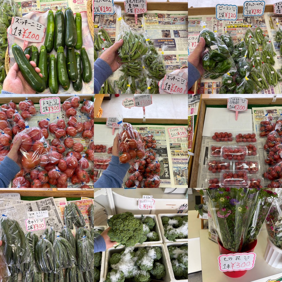 ryo4503's tweet photo. おはようございます
\( ´ω` )/
きゅうりトマトなど
野菜販売してます
お土産などにいかがですか？🍅🥒🥦🫛

朝10時ゆうゆう
野菜直売所開店です
商品のお問い合わせは
090-9438-1831にて
お願いします
#湧別
#野菜直売所
#野菜
#切り花
シソジュースなどに
#赤紫蘇
漬物 サラダなどに
#きゅうり https://t.co/M95sJIzHXS