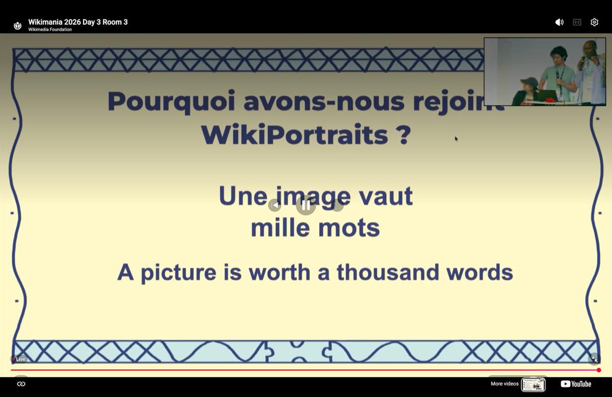 WikimediaBj's tweet photo. @Wikimania 2026 touche à sa fin.
 Notre présence avec la présentation de #WikiPortraits + don d'équipements photo et la remise officielle des badges au profit des photographes béninois. Merci a '@AfroCROWD pour le précieux support. #Wikimania2026 #WikimaniaParis #WikimediaBenin https://t.co/Q2GwySIvWc