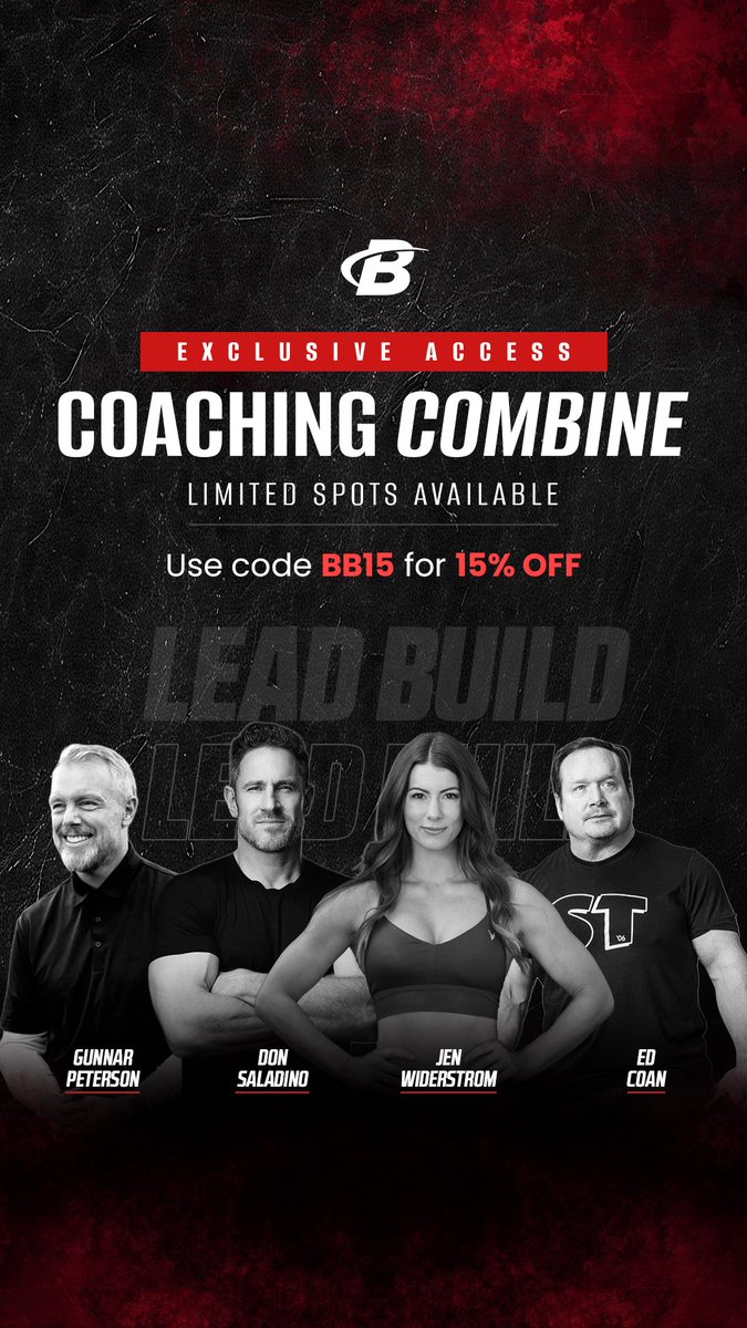 Bodybuildingcom's tweet photo. Attention fitness coaches! We have an exclusive opportunity and special discount code to attention the Coaching Combine August 8-9th in Nashville Tennessee. 
Train, learn, and connect with some of the best in the industry — @jenwiderstrom  @gunnarfitness @donsaladino @eddycoan — through high-energy live presentations, hands-on coaching sessions, powerful business workshops, and elite-level networking designed to elevate every part of your game. Don’t miss it! Sign up https://t.co/PlvSnBthYN