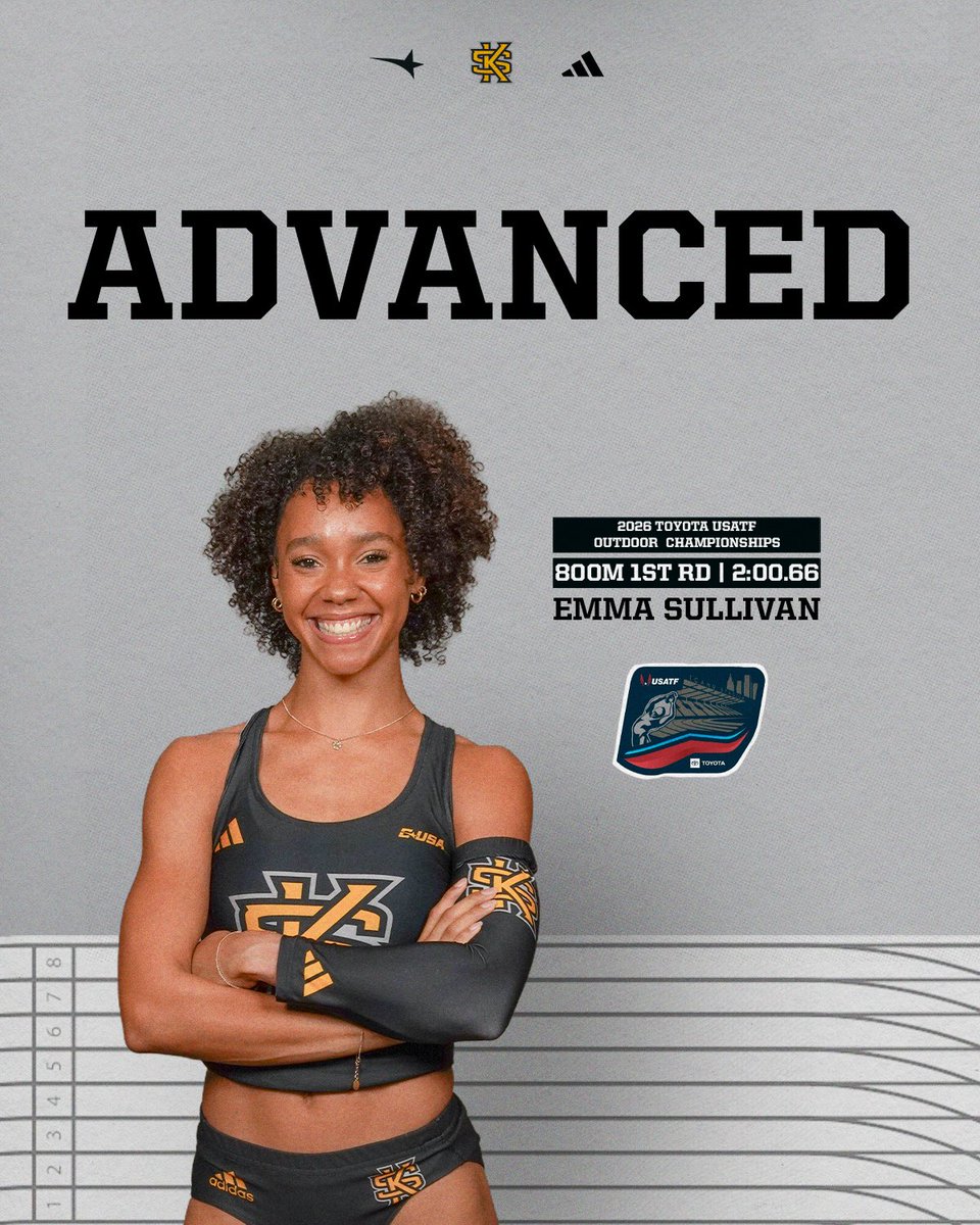 KSUOwlsTrackXC's tweet photo. Emma is headed to the 800m final!
Emma Sullivan ran a time of 2:00.66 to advance to the 800m final on Sunday at 4:30 p.m.
#HootyHoo | #ThinkBigger https://t.co/LzJGsmavo3