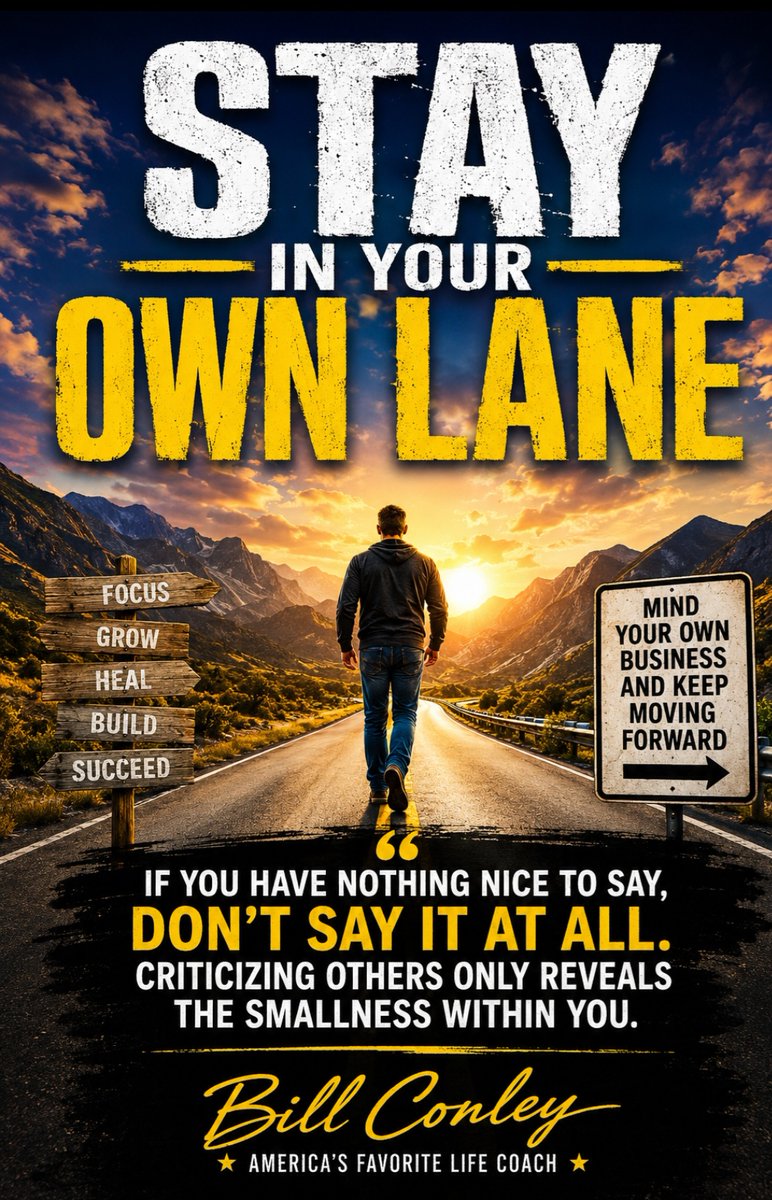billconley7's tweet photo. STAY IN YOUR OWN LANE
Minding Your Own Business May Be One of the Greatest Signs of Maturity

By Bill Conley
America's Favorite Life Coach

There was a time when many of us were taught a very simple lesson.
If you have nothing nice to say, don't say anything at all.
What happened to that lesson?
Where did it go?
When did we decide that every thought that enters our mind must immediately come out of our mouth or be typed onto a keyboard and broadcast to the entire world?
When did criticism become entertainment?
When did tearing another human being apart become a hobby?

Click below to read the rest of this amazing article.

https://t.co/nmq71GC9Cm