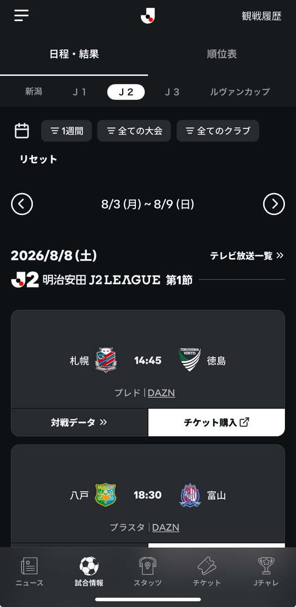 deeporanger's tweet photo. Ｊリーグアプリがリニューアルされたけど黒くて見にくい。強制ダークモードはやめてほしい。せめて設定で背景白に変えられるようにしてくれないかな。 https://t.co/Pgznir49Ae