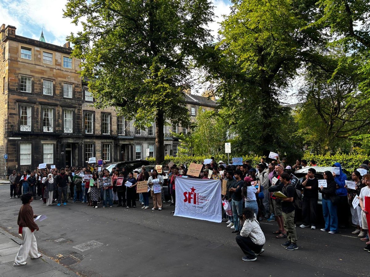 sfi_uk's tweet photo. SFI's protest outside the Consulate General of India in Edinburgh saw a massive turnout, demanding justice for India's students. We will keep to the streets until every single demand is met. Solidarity to all students fighting for justice in India. 

This is only the beginning ✊ https://t.co/EgyZzWyuCk