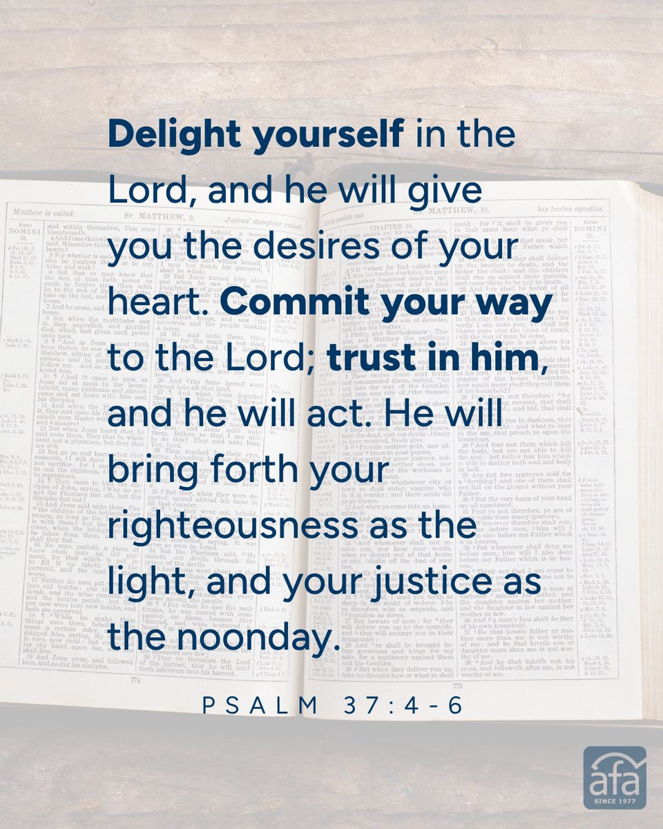 AmericanFamAssc's tweet photo. Reminder this weekend to delight, commit, and trust and the Lord will work on your behalf! https://t.co/Vxgi2PZcp3