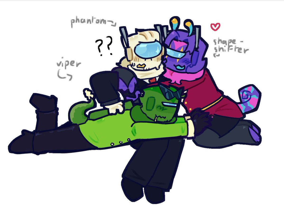 Brightcleanceo's tweet photo. this is my contribution to polyimps ok sorry i wanted to draw viper phantom and shapeshifter in one big semi happy polycule https://t.co/hnc2tvsvA4