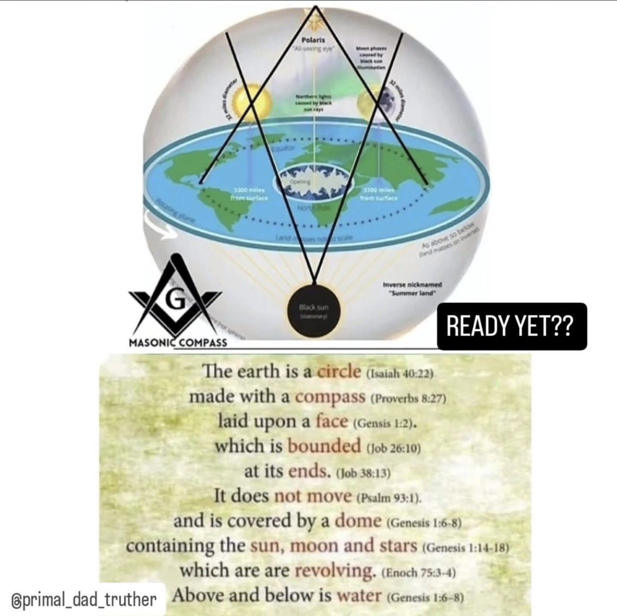 LarrysReflectio's tweet photo. @benconrad34 @HustleBitch_ The sun and moon are local under the firmament, powered by the black sun on the underside of the realm. The firmament turns and is powered by MAGNETS AND MERCURY. https://t.co/NJhnn1HfTY